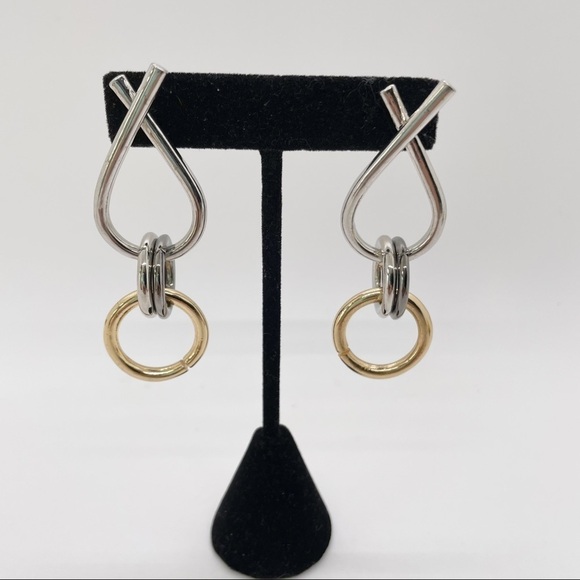 Mid Century Modern Brutalist Y2K Mixed Silver Gold Tone Earrings - Picture 1 of 4